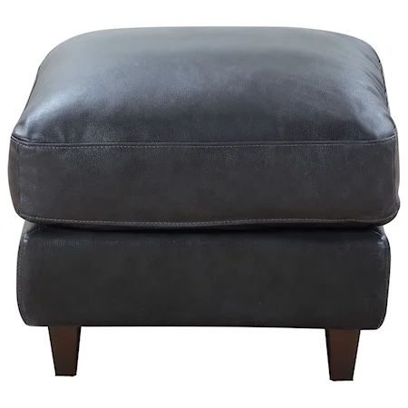 Contemporary Leather Ottoman with Exposed Wood Legs